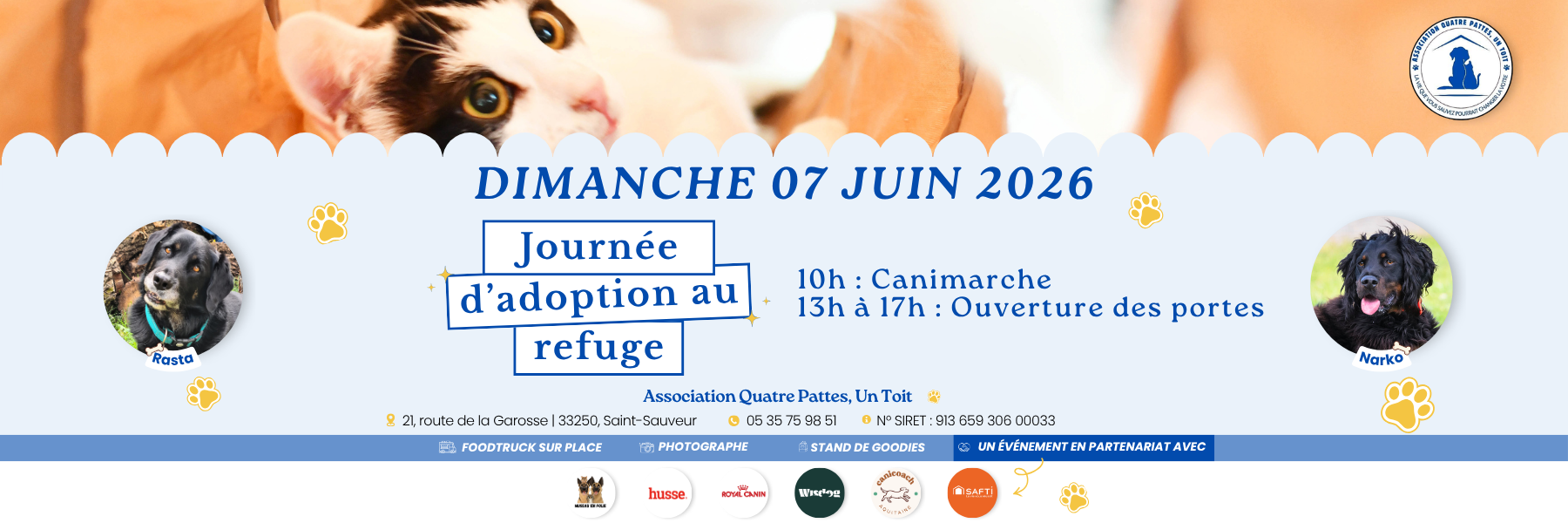 entête journée adoption chien et chat, association quatre pattes un toit, saint-sauveur, gironde